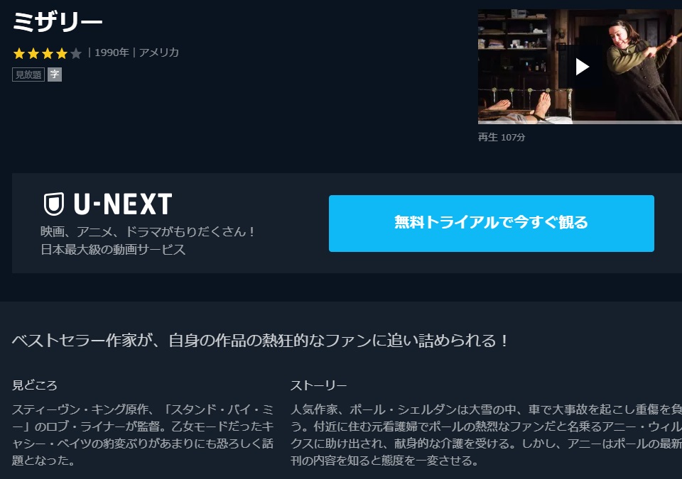 ミザリーの動画 字幕 吹き替え を無料フル視聴する方法 海外映画の動画まとめサイト リリックシネマカフェ