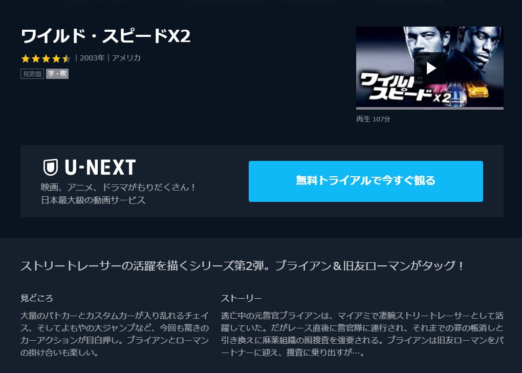 ワイルドスピードx2の動画 字幕 吹き替え を無料視聴する方法 海外映画の動画まとめサイト リリックシネマカフェ