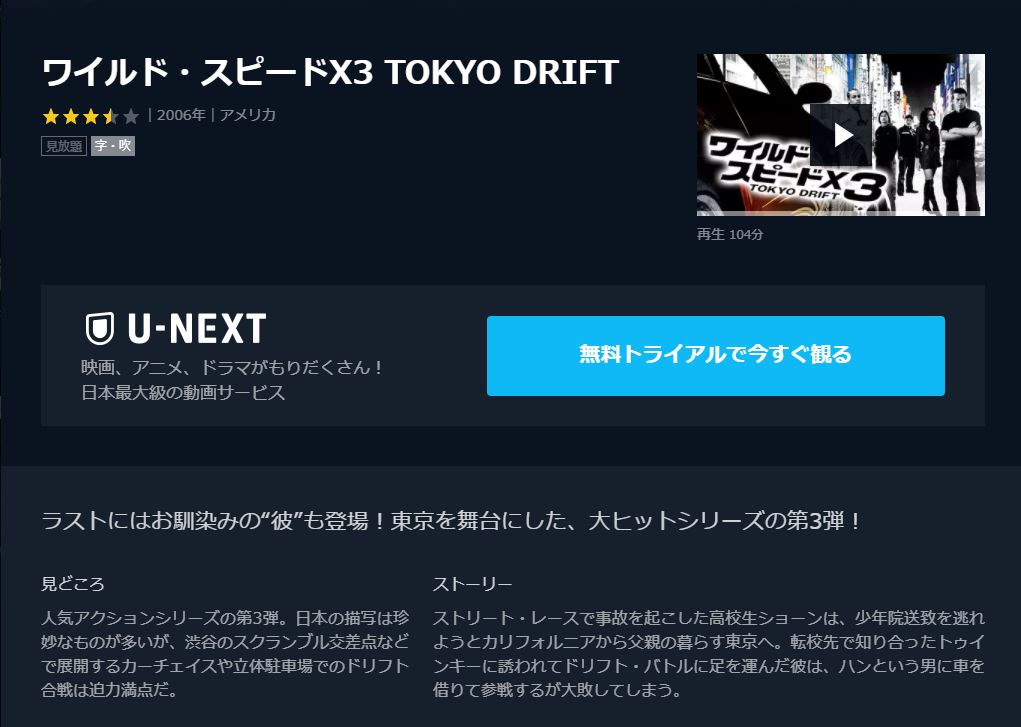 ワイルドスピードx3 Tokyo Driftの動画 字幕 吹き替え を無料視聴する方法 海外映画の動画まとめサイト リリックシネマカフェ