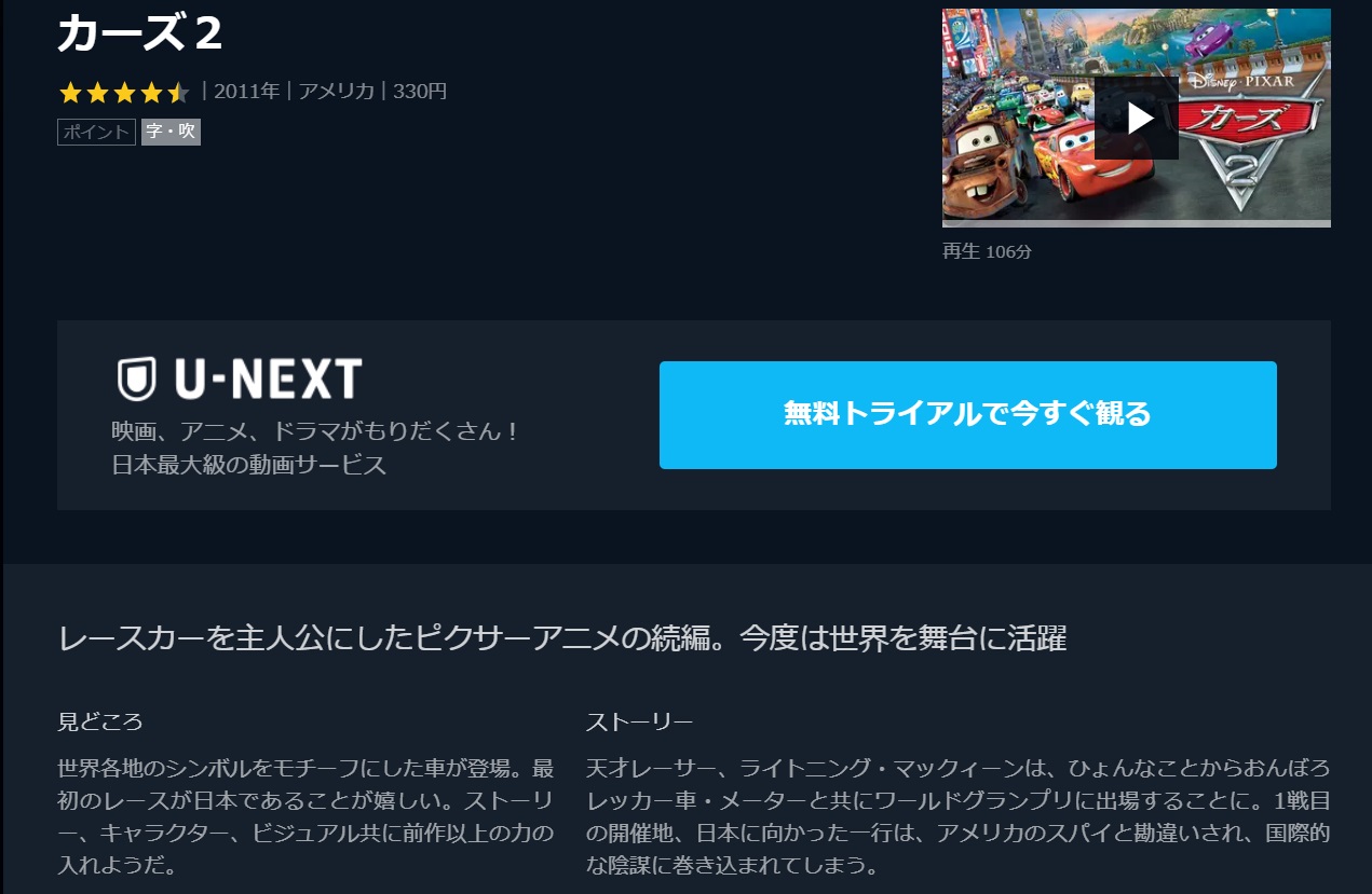 カーズ2の動画 字幕 吹き替え を無料フル視聴する方法 海外映画の動画まとめサイト リリックシネマカフェ